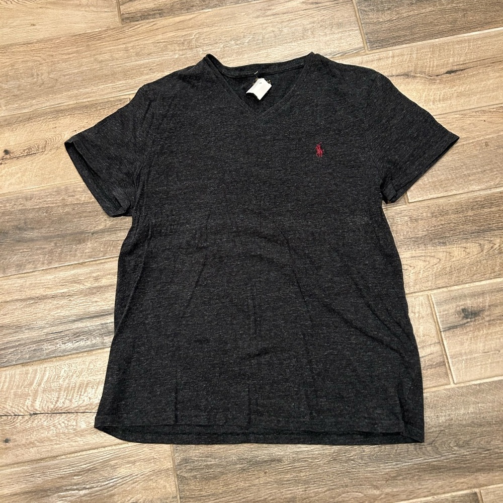 Polo Black V-Neck T-Shirt with Red Logo